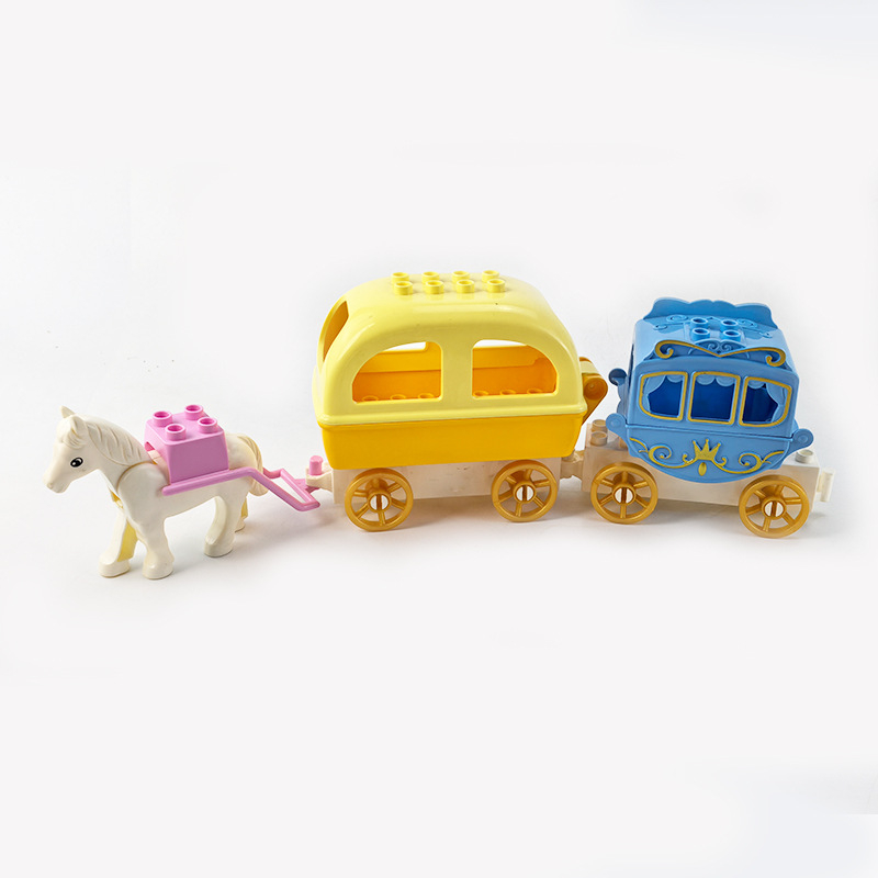 Set velikih blokova za DIY: kočija i vlakov vagon, ABS plast, za djecu 4–6 godina, pakiranje u vrećici, 0–38 komada