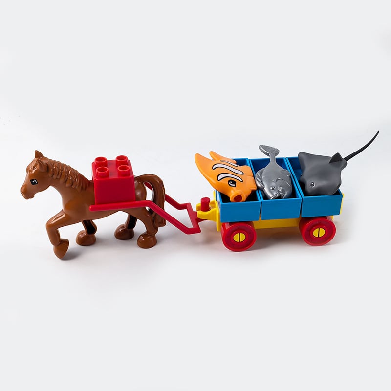 Set velikih blokova za DIY: kočija i vlakov vagon, ABS plast, za djecu 4–6 godina, pakiranje u vrećici, 0–38 komada