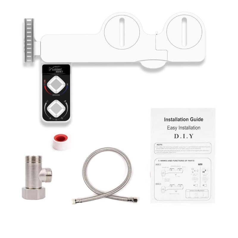 Bidetová sprchová hlavica na toaletu s nastaviteľnou teplotou a tlakom vody, ABS materiál, CUPC certifikát, samočistiaca tryska, rozstup otvorov 136–200 mm