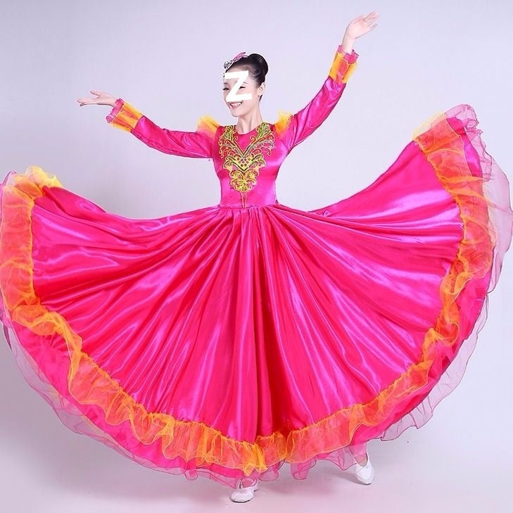 Etno tanečná dlhá sukňa - unisex, jednobarevný materiál, jar 2025