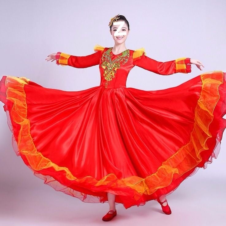 Etno tanečná dlhá sukňa - unisex, jednobarevný materiál, jar 2025