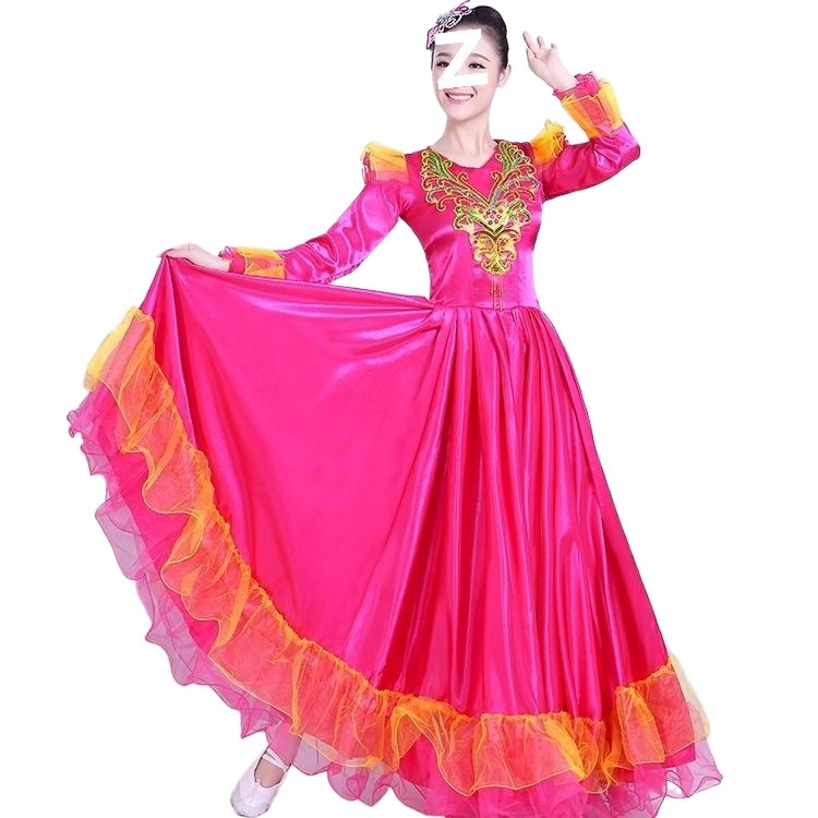 Etno tanečná dlhá sukňa - unisex, jednobarevný materiál, jar 2025