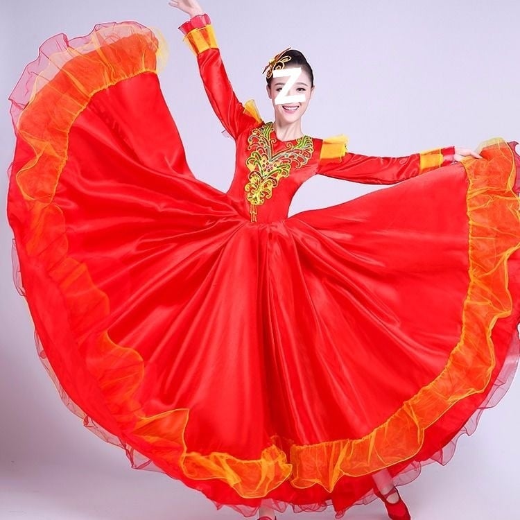 Etno tanečná dlhá sukňa - unisex, jednobarevný materiál, jar 2025