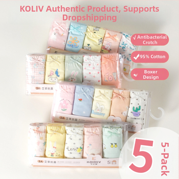 Chiloți boxeri pentru fete, din bumbac, talie medie, 95% bumbac, imprimare cu personaje, pachet de 5 bucăți, pentru copii 3–8 ani.