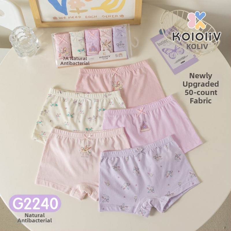 Chiloți boxeri pentru fete, din bumbac, talie medie, 95% bumbac, imprimare cu personaje, pachet de 5 bucăți, pentru copii 3–8 ani.