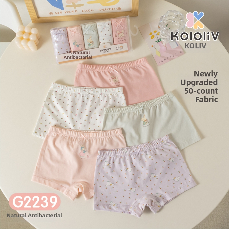 Chiloți boxeri pentru fete, din bumbac, talie medie, 95% bumbac, imprimare cu personaje, pachet de 5 bucăți, pentru copii 3–8 ani.