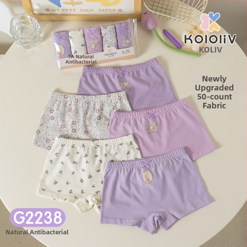 Chiloți boxeri pentru fete, din bumbac, talie medie, 95% bumbac, imprimare cu personaje, pachet de 5 bucăți, pentru copii 3–8 ani.