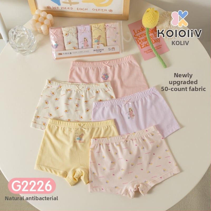 Chiloți boxeri pentru fete, din bumbac, talie medie, 95% bumbac, imprimare cu personaje, pachet de 5 bucăți, pentru copii 3–8 ani.