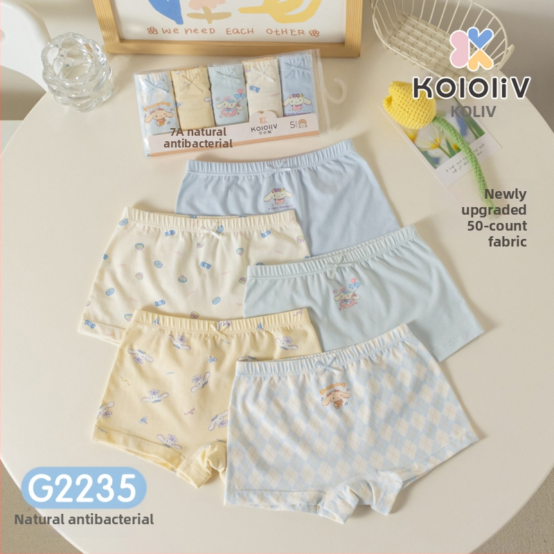 Chiloți boxeri pentru fete, din bumbac, talie medie, 95% bumbac, imprimare cu personaje, pachet de 5 bucăți, pentru copii 3–8 ani.