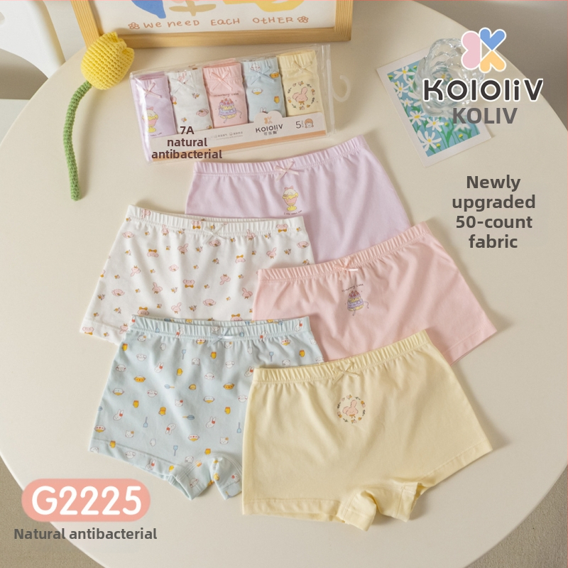 Chiloți boxeri pentru fete, din bumbac, talie medie, 95% bumbac, imprimare cu personaje, pachet de 5 bucăți, pentru copii 3–8 ani.