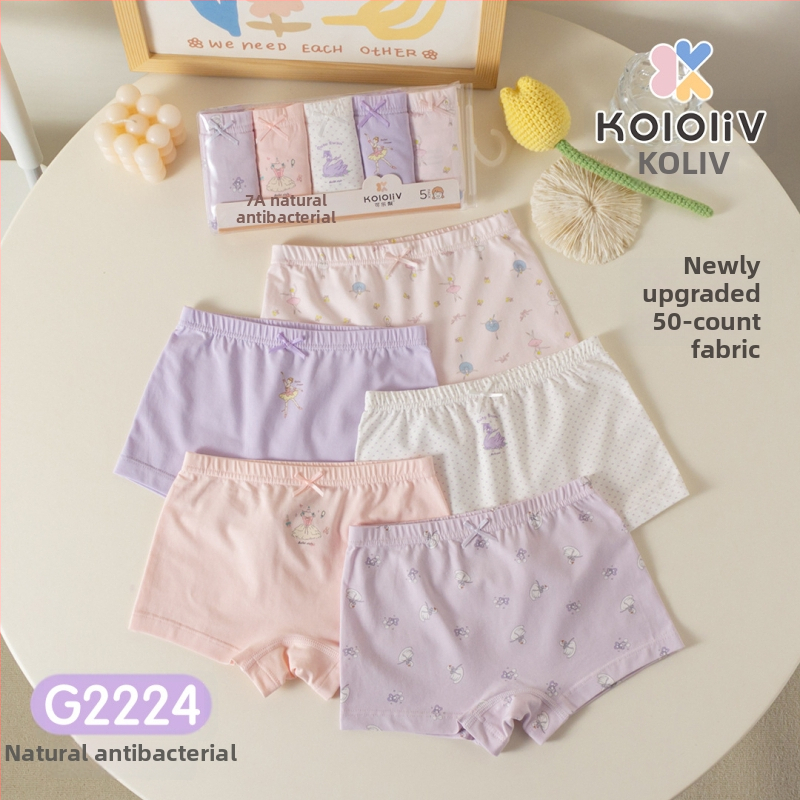 Chiloți boxeri pentru fete, din bumbac, talie medie, 95% bumbac, imprimare cu personaje, pachet de 5 bucăți, pentru copii 3–8 ani.