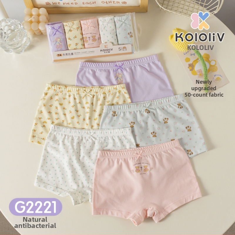 Chiloți boxeri pentru fete, din bumbac, talie medie, 95% bumbac, imprimare cu personaje, pachet de 5 bucăți, pentru copii 3–8 ani.