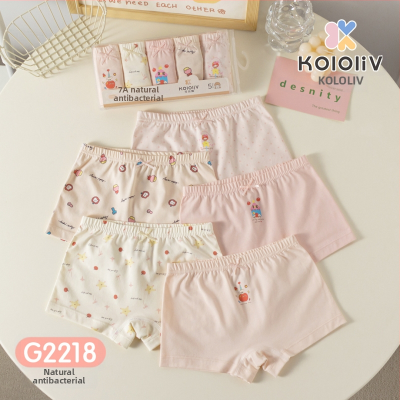 Chiloți boxeri pentru fete, din bumbac, talie medie, 95% bumbac, imprimare cu personaje, pachet de 5 bucăți, pentru copii 3–8 ani.