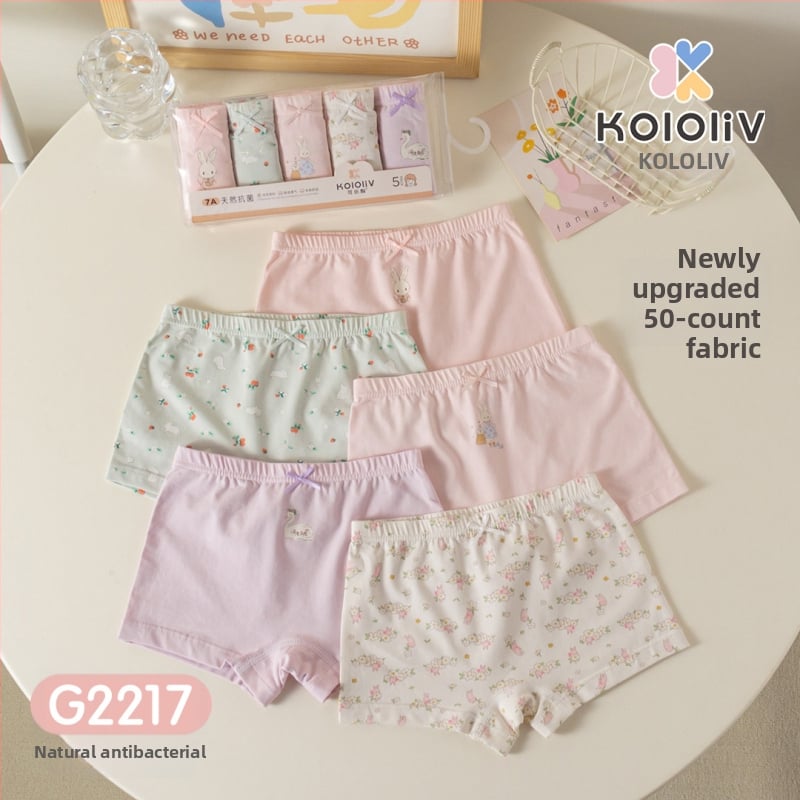 Chiloți boxeri pentru fete, din bumbac, talie medie, 95% bumbac, imprimare cu personaje, pachet de 5 bucăți, pentru copii 3–8 ani.