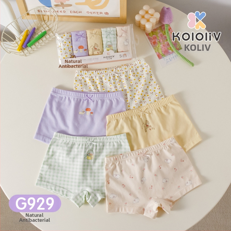 Chiloți boxeri pentru fete, din bumbac, talie medie, 95% bumbac, imprimare cu personaje, pachet de 5 bucăți, pentru copii 3–8 ani.