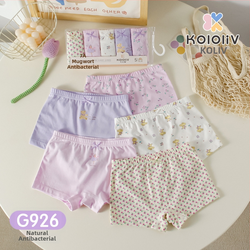 Chiloți boxeri pentru fete, din bumbac, talie medie, 95% bumbac, imprimare cu personaje, pachet de 5 bucăți, pentru copii 3–8 ani.