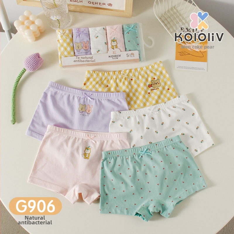 Chiloți boxeri pentru fete, din bumbac, talie medie, 95% bumbac, imprimare cu personaje, pachet de 5 bucăți, pentru copii 3–8 ani.