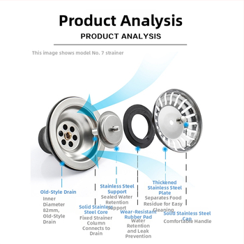 Тапа за мивка с филтър, неръждаема стомана, модел 2034, размери 8x29.7, нетно тегло 47 г