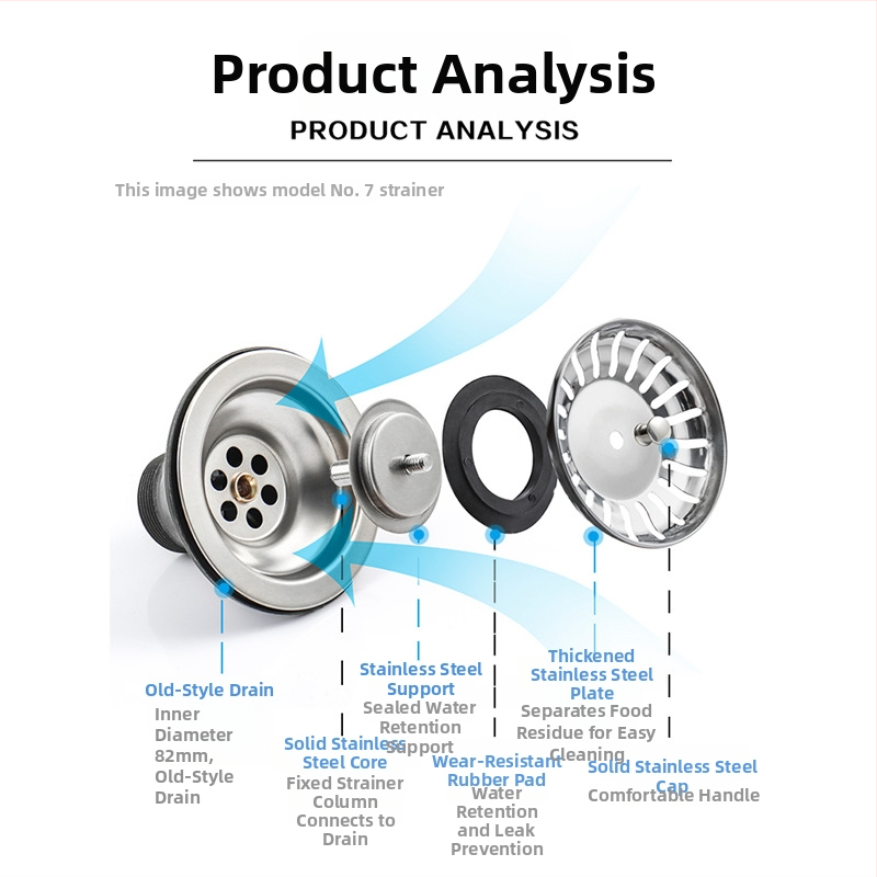 Тапа за мивка с филтър, неръждаема стомана, модел 2034, размери 8x29.7, нетно тегло 47 г