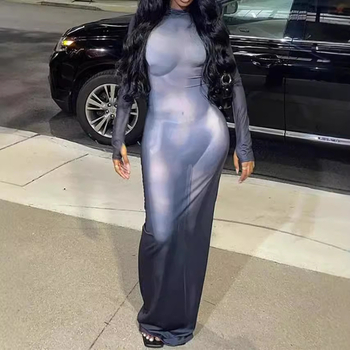 Šaty z Advanced milk silk, 3D efekt potlače, vysoký golier, dlhé rukávy, vysoký pás