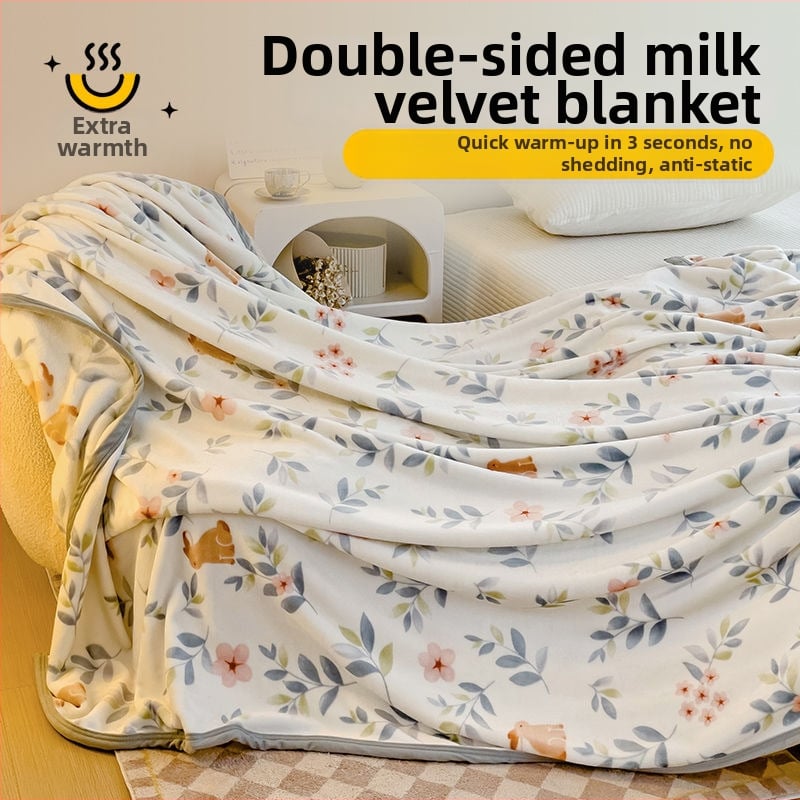 Pătură cu model plante și flori; 100% poliester; greutate 500 g; primăvară și toamnă