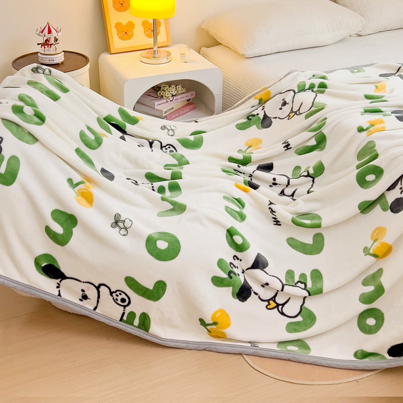 Pătură cu model plante și flori; 100% poliester; greutate 500 g; primăvară și toamnă