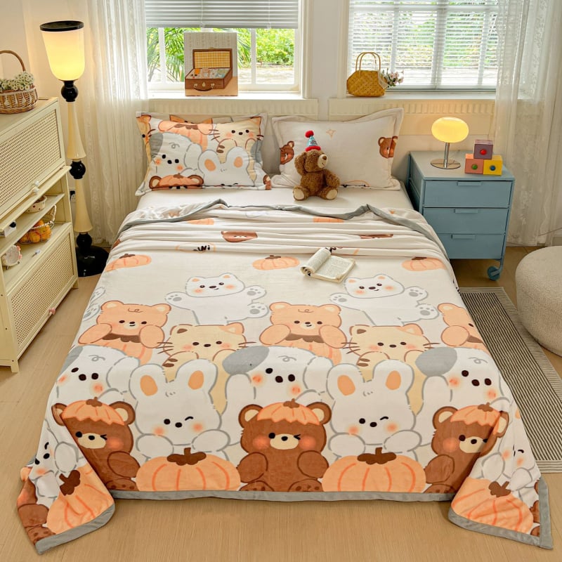 Pătură cu model plante și flori; 100% poliester; greutate 500 g; primăvară și toamnă