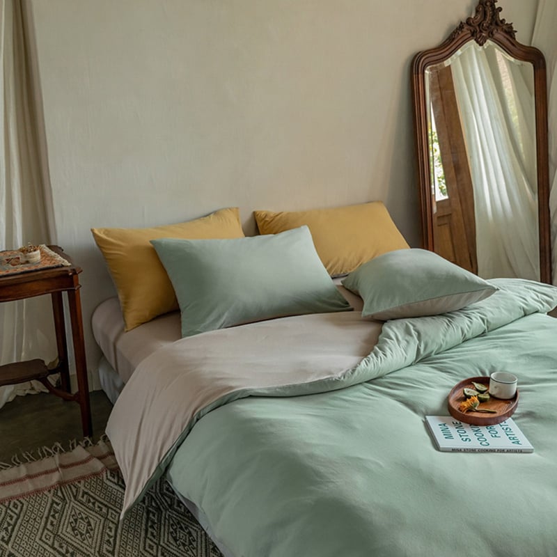 Set de pat 4 piese din bumbac Tianzhu — ultra moale, bumbac pur, vopsire prin reacție, pentru toate sezoanele, stil Muji, 2500–3000 g