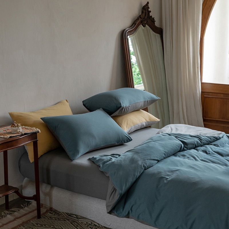 Set de pat 4 piese din bumbac Tianzhu — ultra moale, bumbac pur, vopsire prin reacție, pentru toate sezoanele, stil Muji, 2500–3000 g