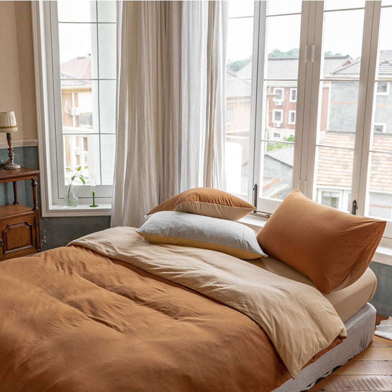 Set de pat 4 piese din bumbac Tianzhu — ultra moale, bumbac pur, vopsire prin reacție, pentru toate sezoanele, stil Muji, 2500–3000 g