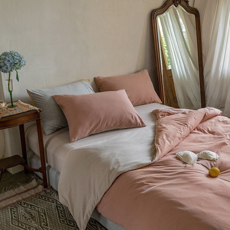 Set de pat 4 piese din bumbac Tianzhu — ultra moale, bumbac pur, vopsire prin reacție, pentru toate sezoanele, stil Muji, 2500–3000 g