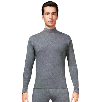 Set de lenjerie termică din bumbac pentru bărbați, top pulover cu mânecă lungă și pantaloni – 100% bumbac, țesătură de greutate medie, guler înalt