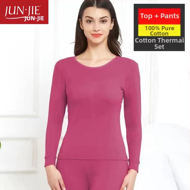 Set de lenjerie termică din bumbac pentru bărbați, top pulover cu mânecă lungă și pantaloni – 100% bumbac, țesătură de greutate medie, guler înalt