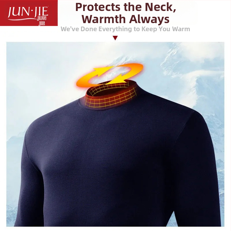 Pánsky bavlnený termálny set s vrchným pulórom a nohavicami – 100% bavlna, stredná hmotnosť tkaniny, vysoký golier