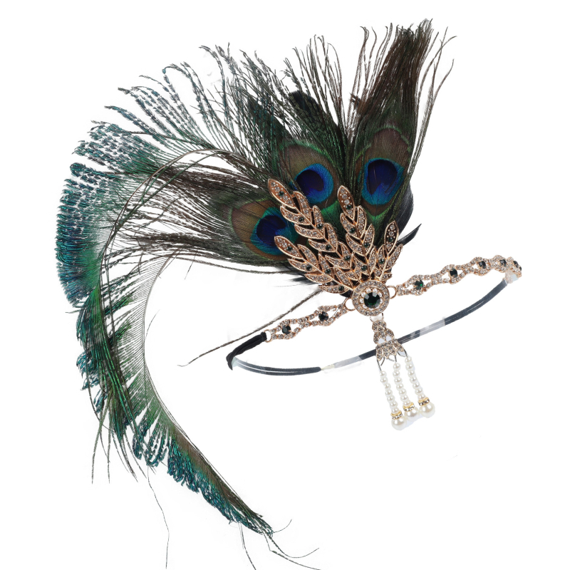 Fejfedő tollal és elasztikus szalaggal – Lowosaiwor Gatsby 1920-as évek stílusa, kockás minta, női, koreai stílus