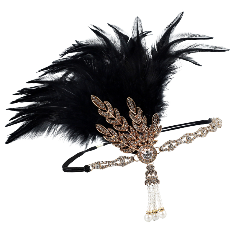 Fejfedő tollal és elasztikus szalaggal – Lowosaiwor Gatsby 1920-as évek stílusa, kockás minta, női, koreai stílus