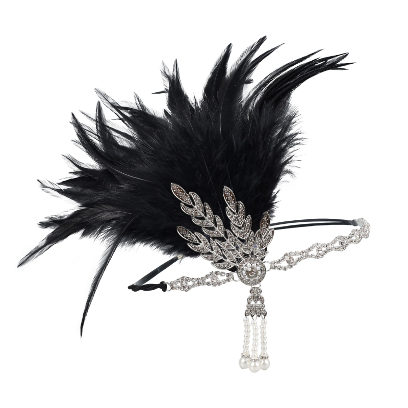 Fejfedő tollal és elasztikus szalaggal – Lowosaiwor Gatsby 1920-as évek stílusa, kockás minta, női, koreai stílus