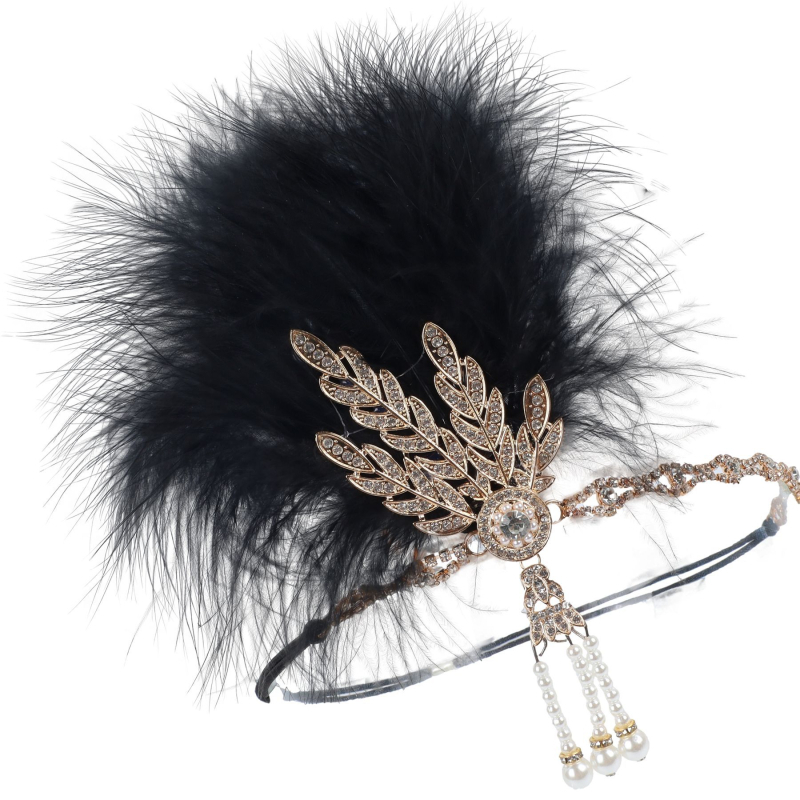 Fejfedő tollal és elasztikus szalaggal – Lowosaiwor Gatsby 1920-as évek stílusa, kockás minta, női, koreai stílus