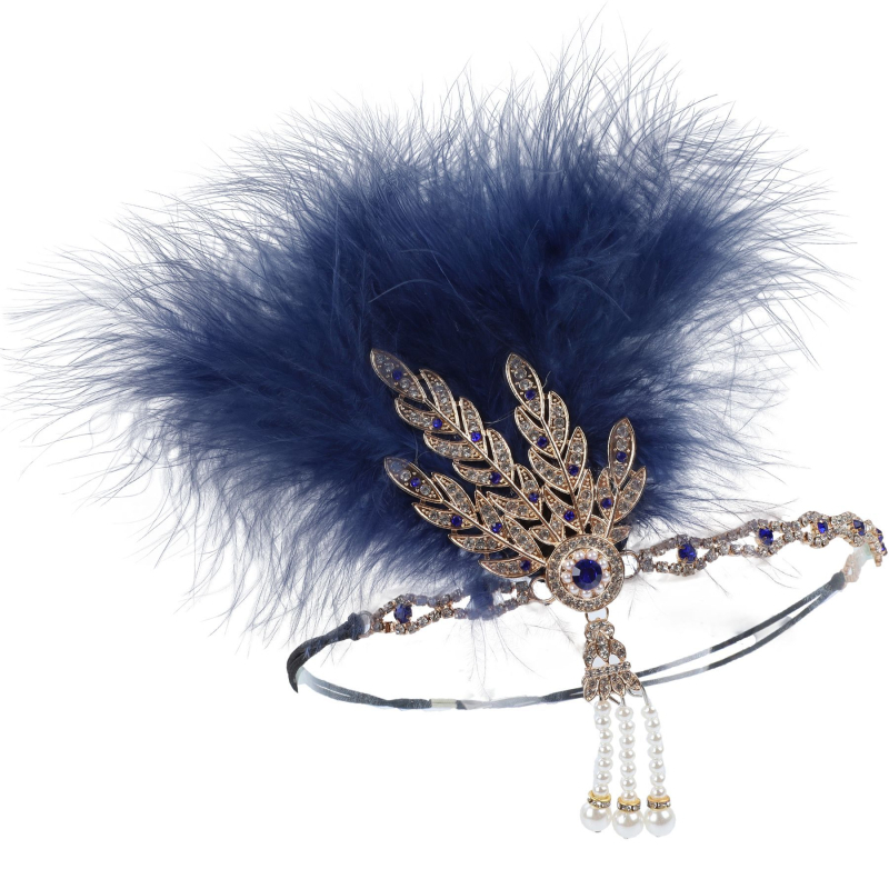 Fejfedő tollal és elasztikus szalaggal – Lowosaiwor Gatsby 1920-as évek stílusa, kockás minta, női, koreai stílus