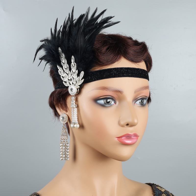 Fejfedő tollal és elasztikus szalaggal – Lowosaiwor Gatsby 1920-as évek stílusa, kockás minta, női, koreai stílus