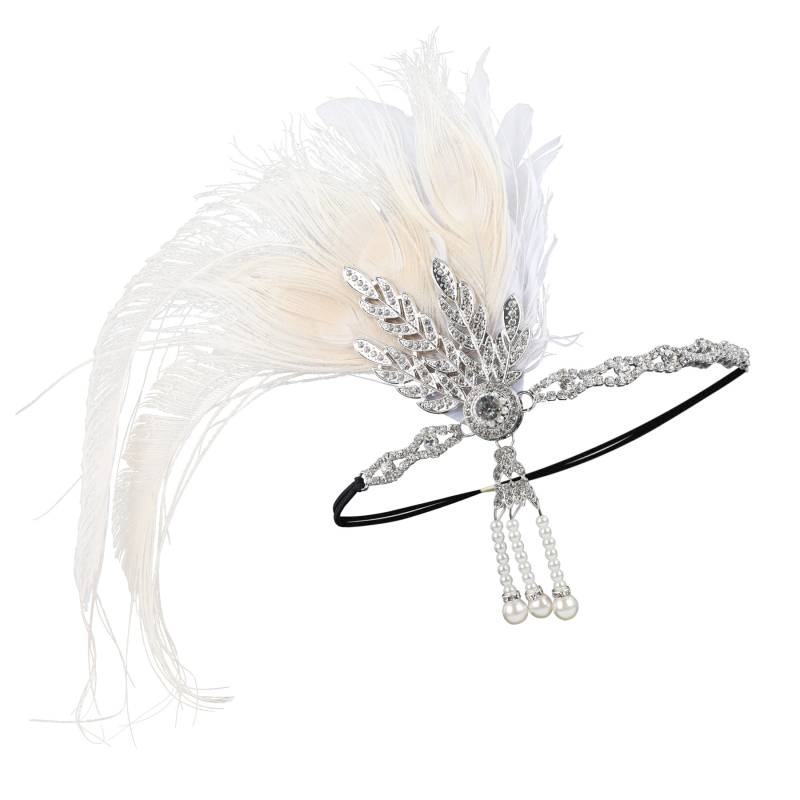 Fejfedő tollal és elasztikus szalaggal – Lowosaiwor Gatsby 1920-as évek stílusa, kockás minta, női, koreai stílus