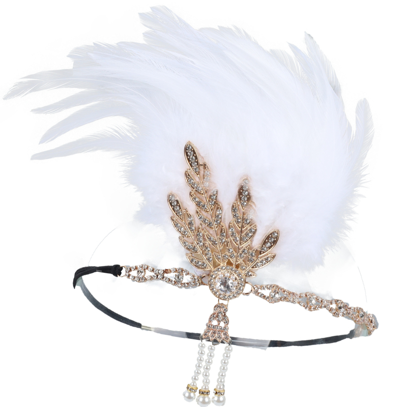 Fejfedő tollal és elasztikus szalaggal – Lowosaiwor Gatsby 1920-as évek stílusa, kockás minta, női, koreai stílus