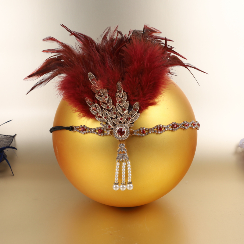 Fejfedő tollal és elasztikus szalaggal – Lowosaiwor Gatsby 1920-as évek stílusa, kockás minta, női, koreai stílus