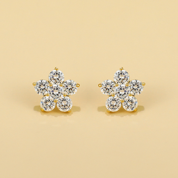 Σκουλαρίκια κορεατικού στυλ με νιφάδα χιονιού και ζιρκόν, βάση από χαλκό με επίστρωση, βύσματα S925, unisex