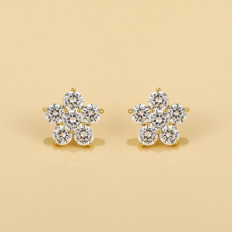 Σκουλαρίκια κορεατικού στυλ με νιφάδα χιονιού και ζιρκόν, βάση από χαλκό με επίστρωση, βύσματα S925, unisex