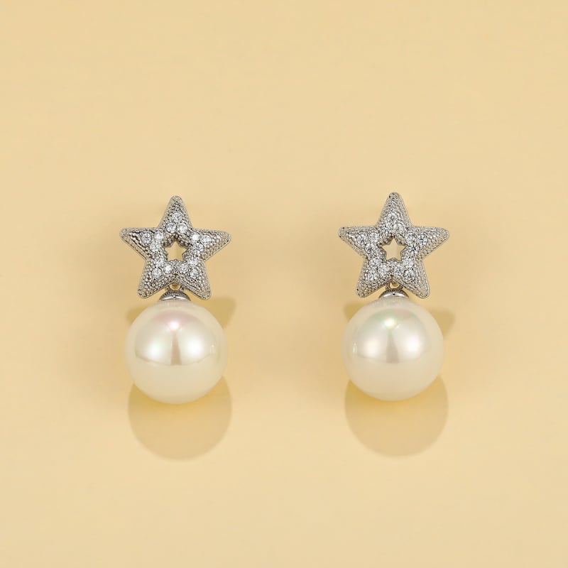 Σκουλαρίκια κορεατικού στυλ με νιφάδα χιονιού και ζιρκόν, βάση από χαλκό με επίστρωση, βύσματα S925, unisex