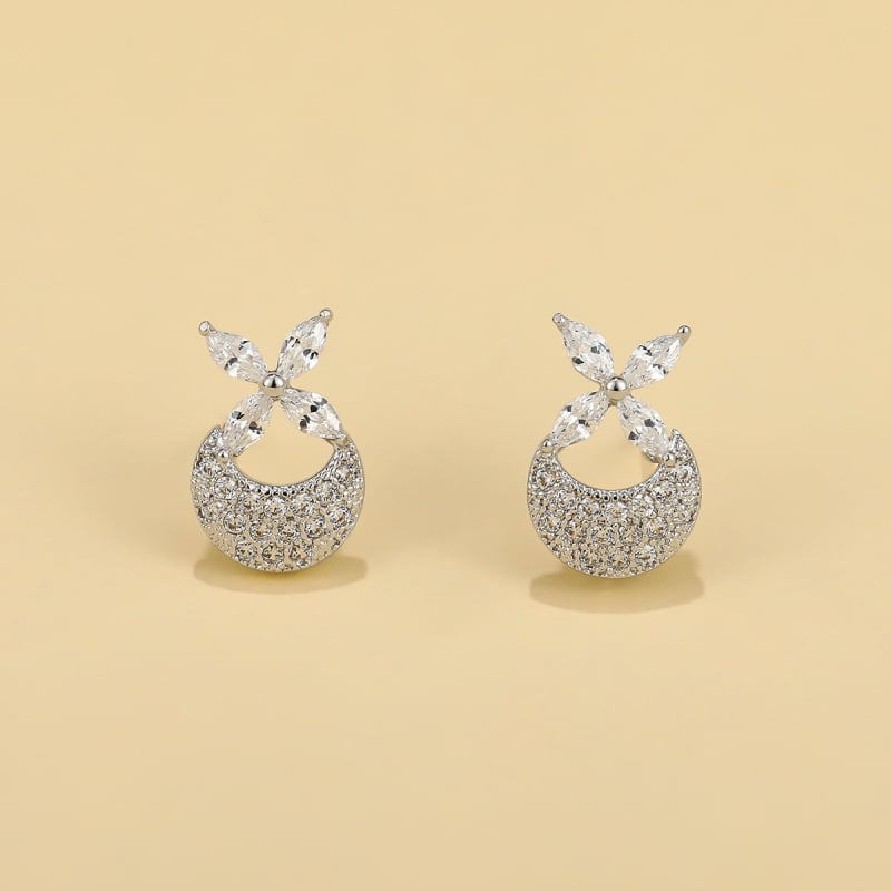 Σκουλαρίκια κορεατικού στυλ με νιφάδα χιονιού και ζιρκόν, βάση από χαλκό με επίστρωση, βύσματα S925, unisex