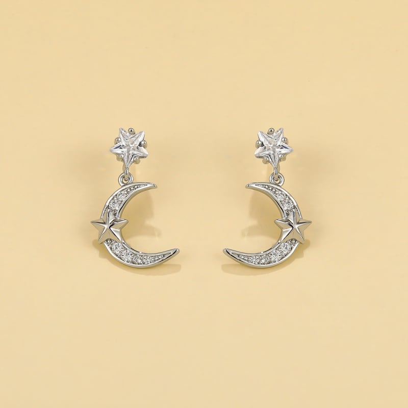 Σκουλαρίκια κορεατικού στυλ με νιφάδα χιονιού και ζιρκόν, βάση από χαλκό με επίστρωση, βύσματα S925, unisex