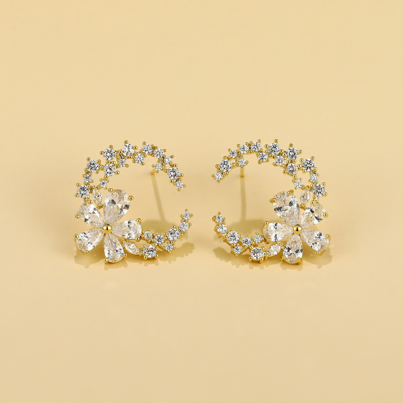 Σκουλαρίκια κορεατικού στυλ με νιφάδα χιονιού και ζιρκόν, βάση από χαλκό με επίστρωση, βύσματα S925, unisex