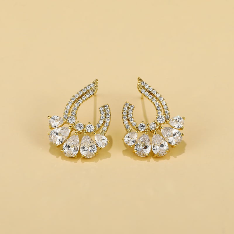 Σκουλαρίκια κορεατικού στυλ με νιφάδα χιονιού και ζιρκόν, βάση από χαλκό με επίστρωση, βύσματα S925, unisex